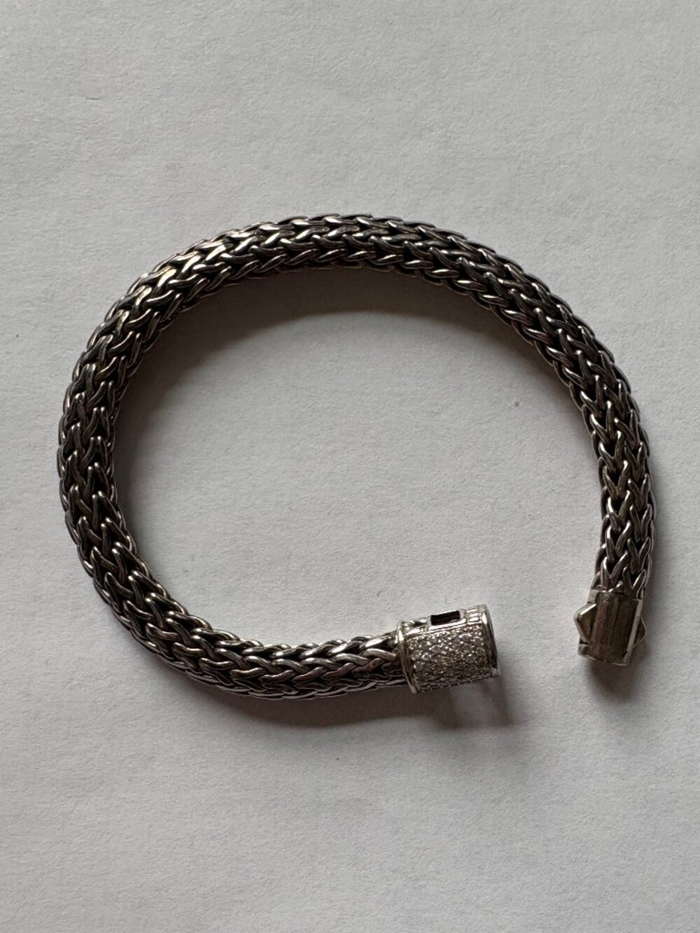 Authentic Mens John Hardy Pave Diamond Barrel Clasp 925 18K Icon Wheat Bracelet